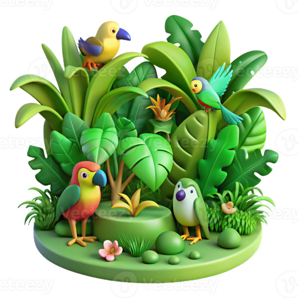 extraordinary classic beautiful classic A lush, vibrant green jungle teeming with colorful exotic birds and playful monkeys, dappled sunlight, art nouveau style professional professional png