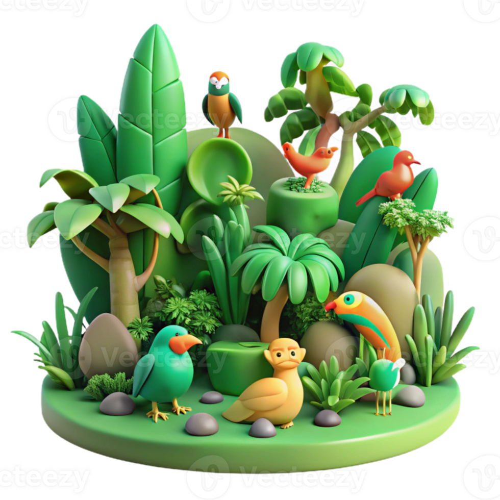 impressive artistic vibrant abstract A lush, vibrant green jungle teeming with colorful exotic birds and playful monkeys, dappled sunlight, art nouveau style exclusive original png