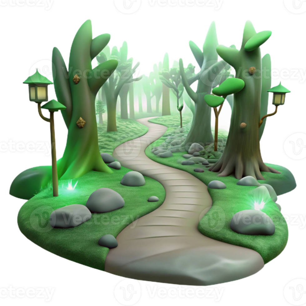 elegant artistic serene minimalist A winding dirt path through a misty forest, soft green light, mysterious, fairytale illustration authentic premium png