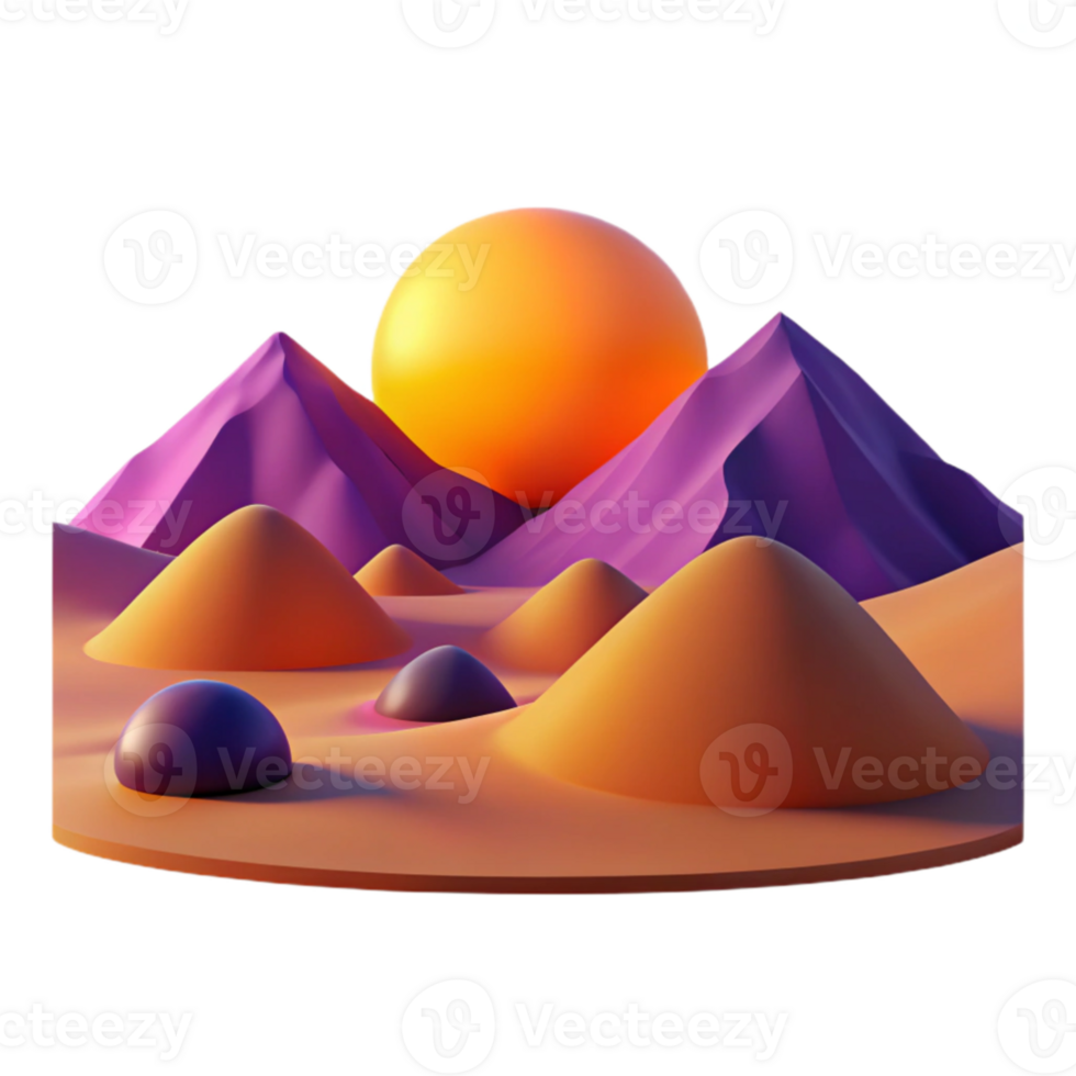 magnificent classic wonderful rustic A desert landscape at sunset, warm orange and purple hues, minimalist, geometric shapes high resolution premium png