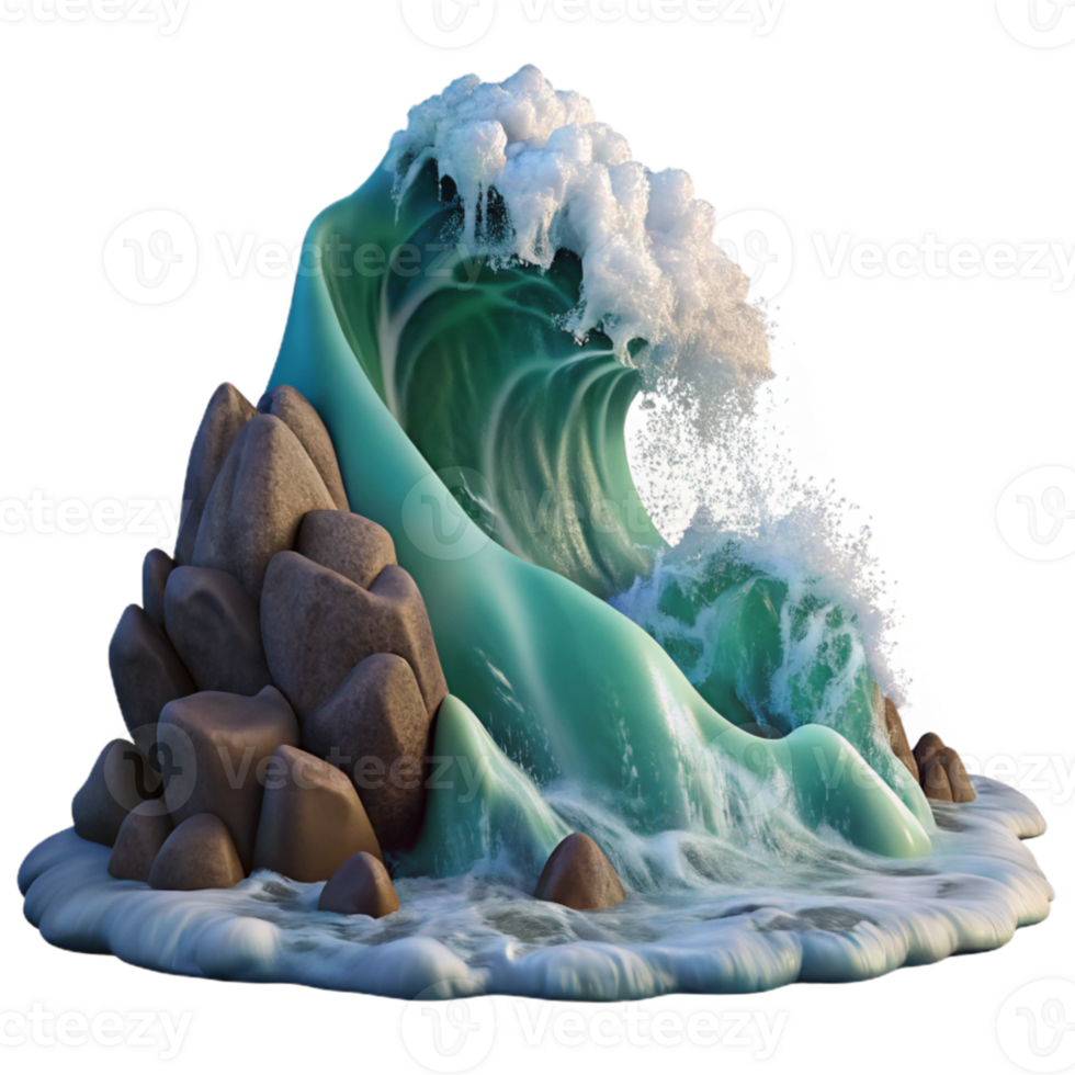 magnificent artistic dramatic artistic A giant wave crashing against a rocky shore, dramatic lighting, dynamic splash, realistic ocean scene authentic exclusive png