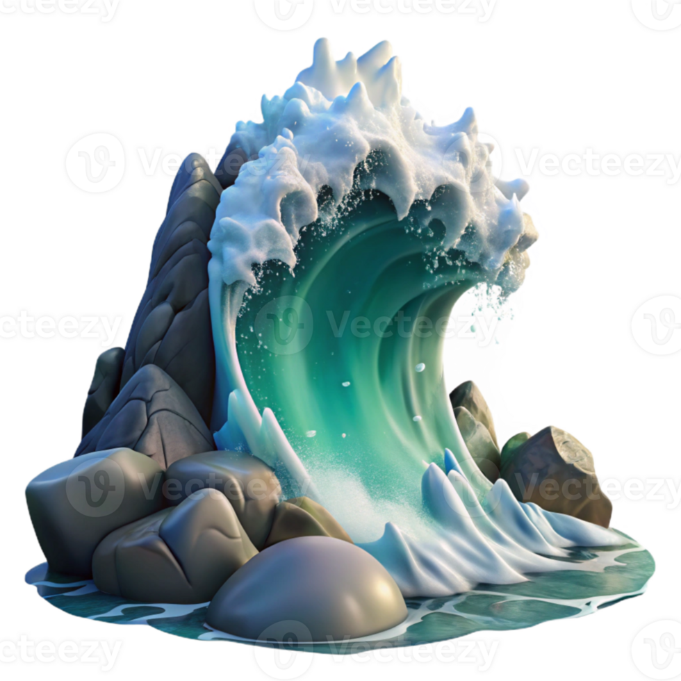 elegant vintage serene rustic A giant wave crashing against a rocky shore, dramatic lighting, dynamic splash, realistic ocean scene detailed high quality png