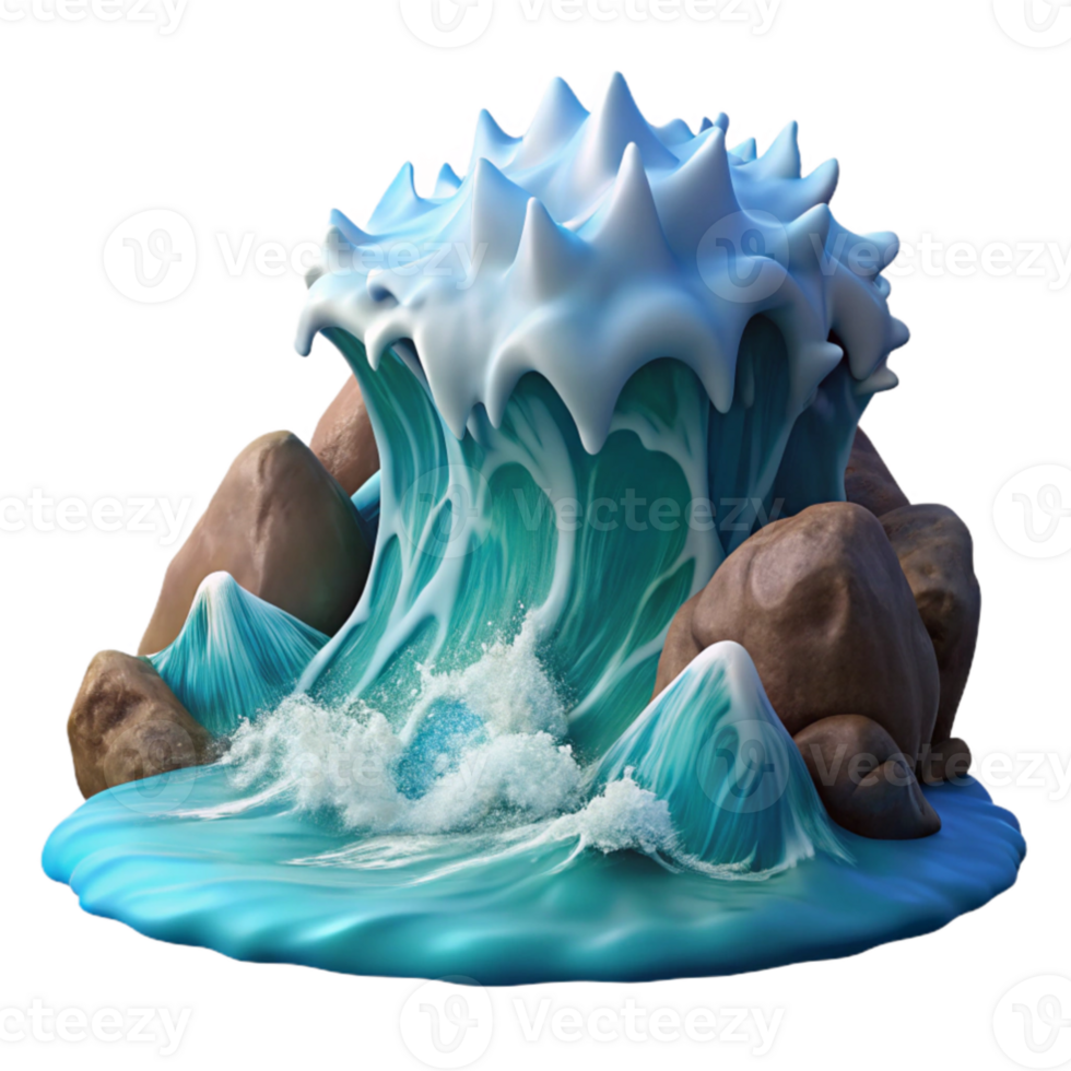 beautiful abstract extraordinary abstract A giant wave crashing against a rocky shore, dramatic lighting, dynamic splash, realistic ocean scene 4K original png