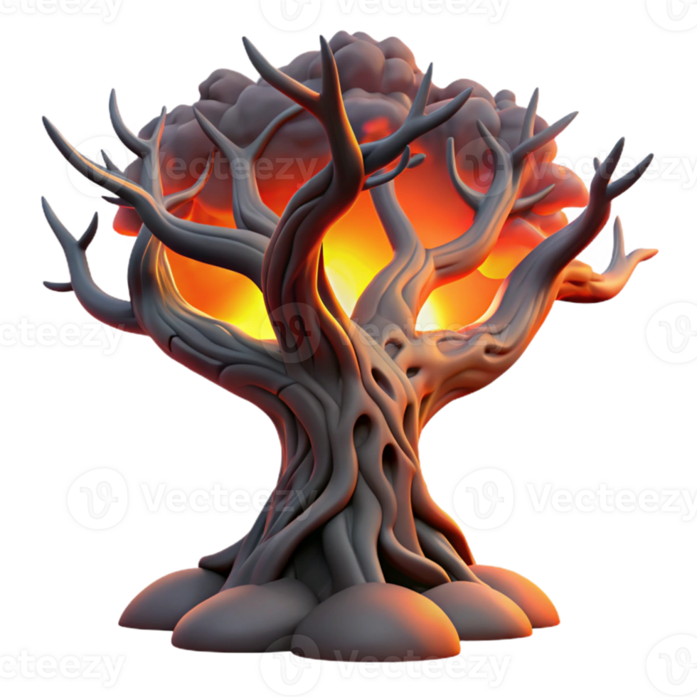 vibrant vintage impressive classic A twisted, gnarled oak tree silhouetted against a fiery sunset, dramatic lighting, dark fantasy art detailed detailed png