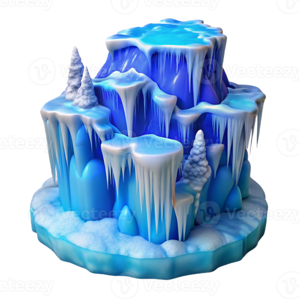 extraordinary creative impressive vintage A frozen waterfall, intricate ice formations, blue and white hues, winter landscape photography authentic exclusive png