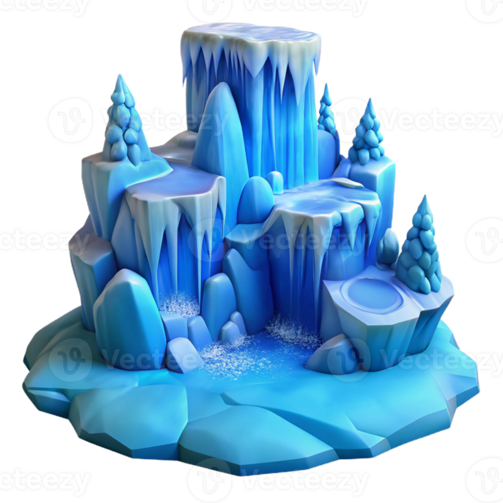 impressive modern vibrant vintage A frozen waterfall, intricate ice formations, blue and white hues, winter landscape photography high resolution detailed png