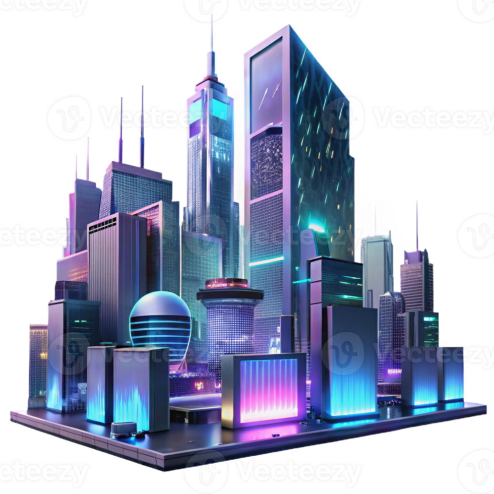 wonderful modern vibrant contemporary A futuristic city skyline at night, towering holographic advertisements shimmering in the rain, viewed from a low angle, Blade Runner 2049 style exclusive... png