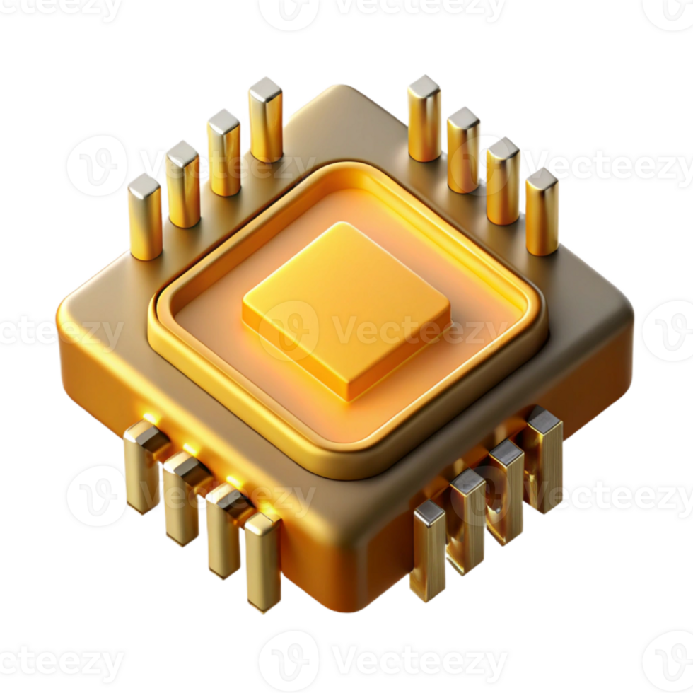 impressive traditional elegant creative A single microchip, magnified to reveal its complex structure, glowing with warm golden light, electron microscope photography style authentic high quality png