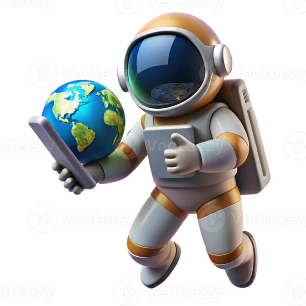extraordinary modern beautiful abstract A lone astronaut floating in space, holding a futuristic tablet displaying Earth, dramatic backlighting, photorealistic style premium detailed png