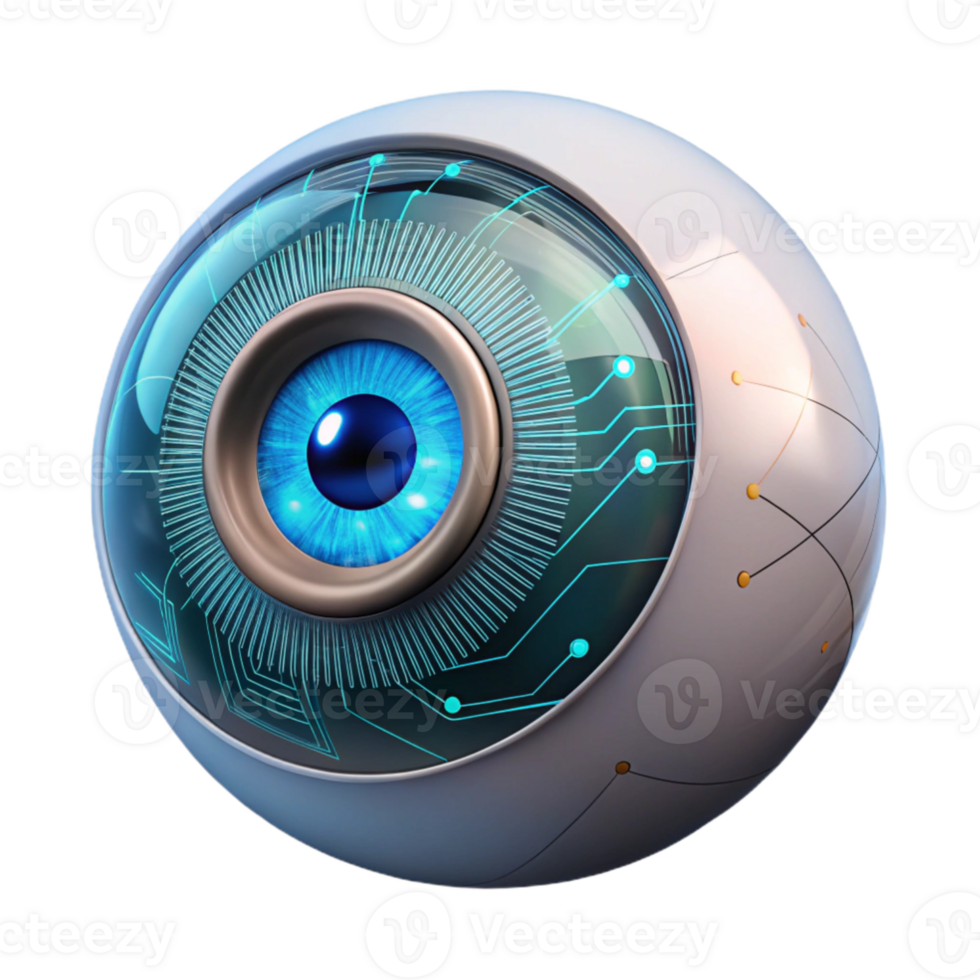 stunning vintage impressive contemporary A close-up of a holographic projection of a human eye, intricate details and data streams visible within, sci-fi interface style premium 4K png