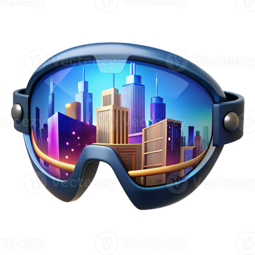 wonderful artistic serene minimalist A pair of augmented reality glasses displaying complex data overlays, reflecting a bright cityscape, product photography style genuine exclusive png