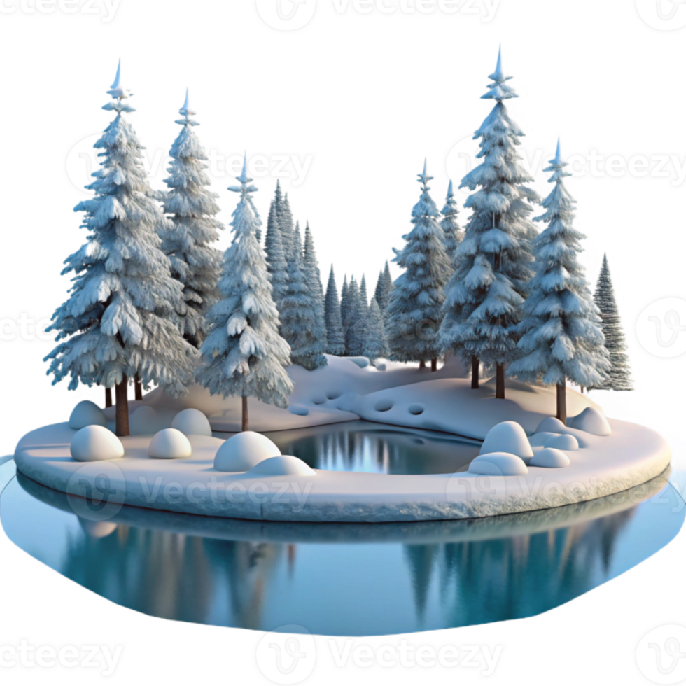 serene contemporary impressive traditional A frozen lake reflecting a clear winter sky, snow-covered trees lining the shore, serene, peaceful, premium professional png