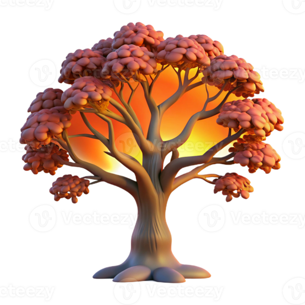 extraordinary traditional beautiful creative A solitary ancient oak tree, gnarled and twisted, silhouetted against a vibrant sunset, leaves tinged with orange and red, in the style of a classic... png