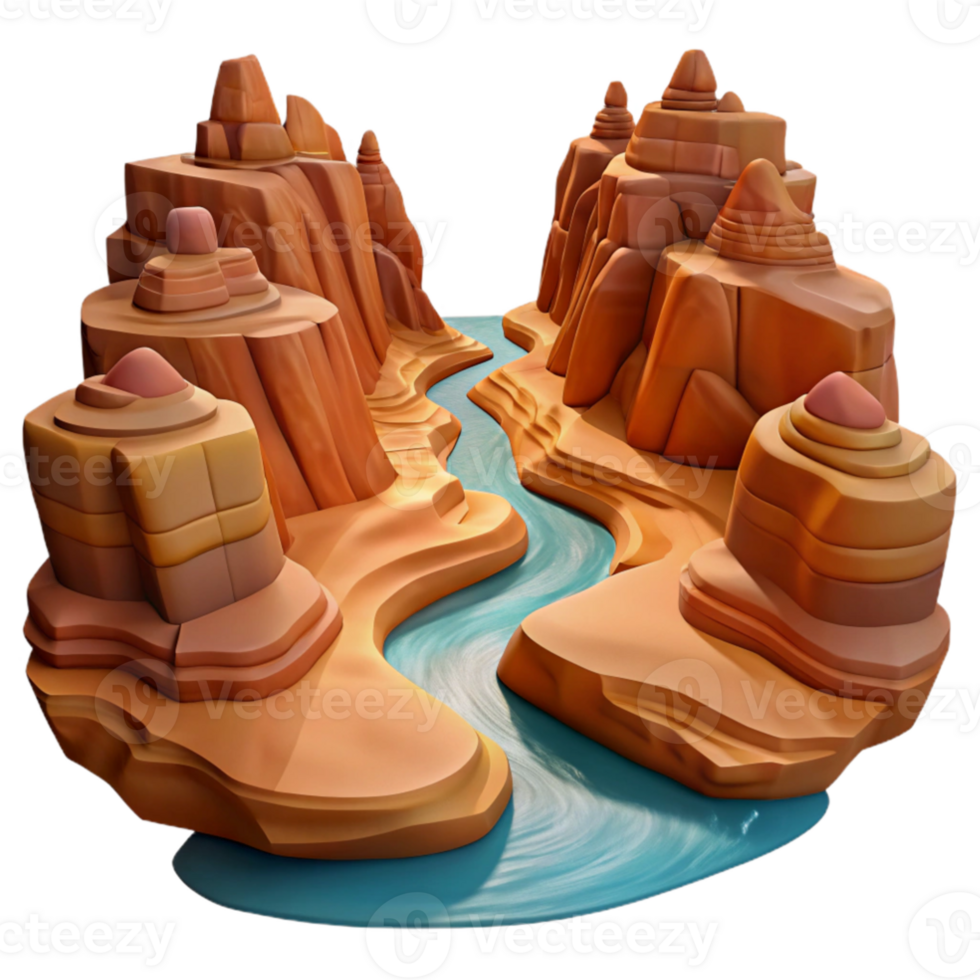 beautiful contemporary stunning artistic A winding river flowing through a canyon, with dramatic rock formations and warm, desert lighting, in a Western landscape painting style premium high... png