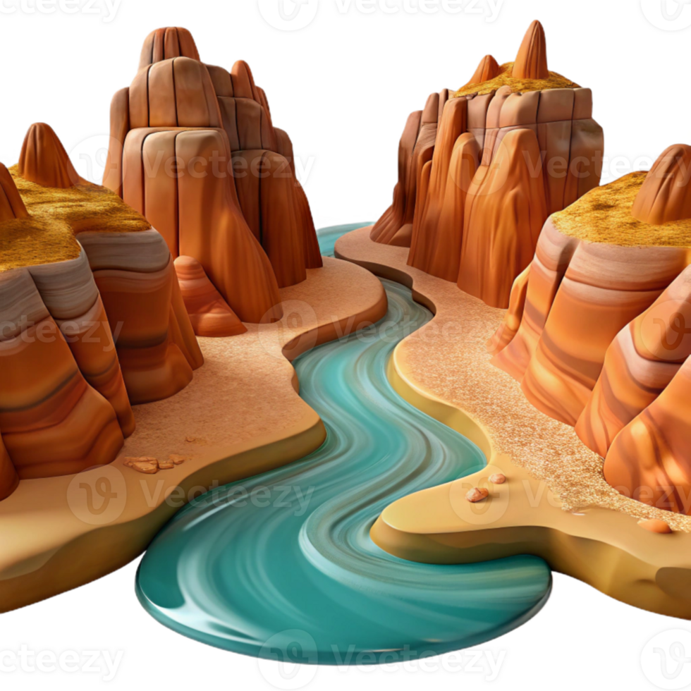 beautiful artistic vibrant creative A winding river flowing through a canyon, with dramatic rock formations and warm, desert lighting, in a Western landscape painting style professional professional png