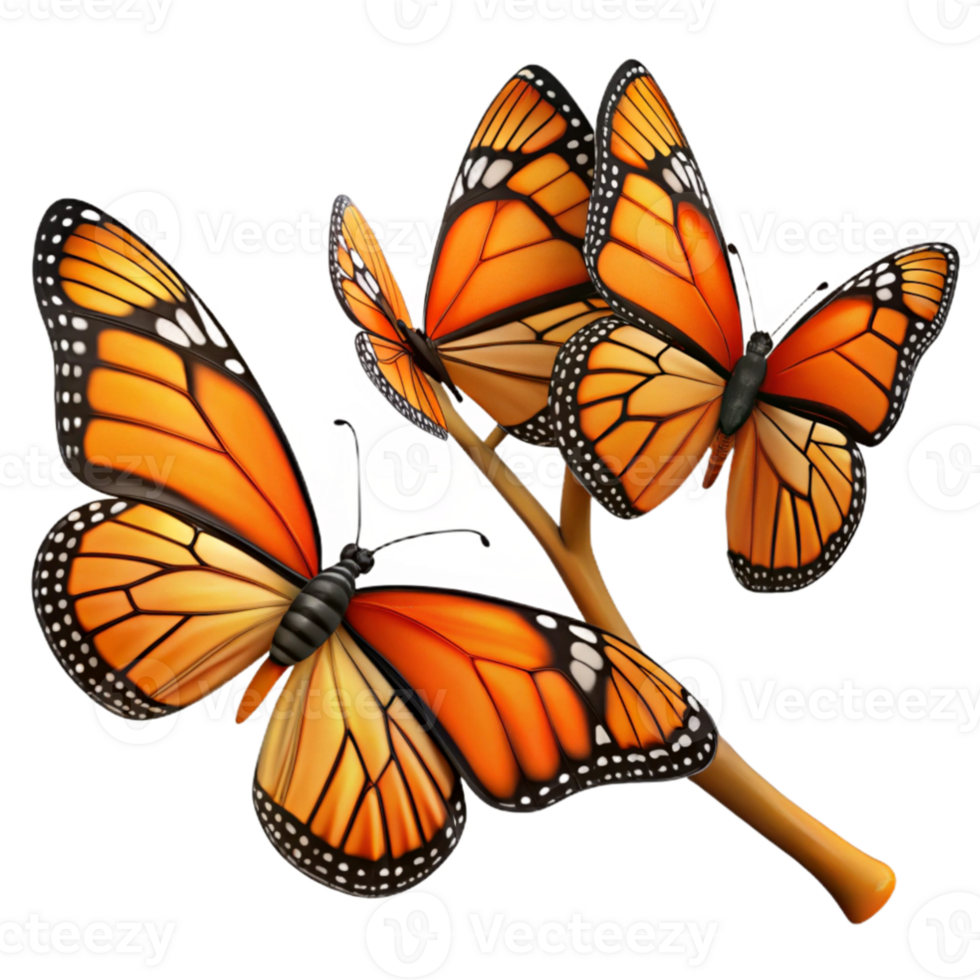 stunning creative extraordinary vintage A group of Monarch butterflies clustered on a branch, with vibrant orange and black wings, in a nature documentary style genuine high quality png