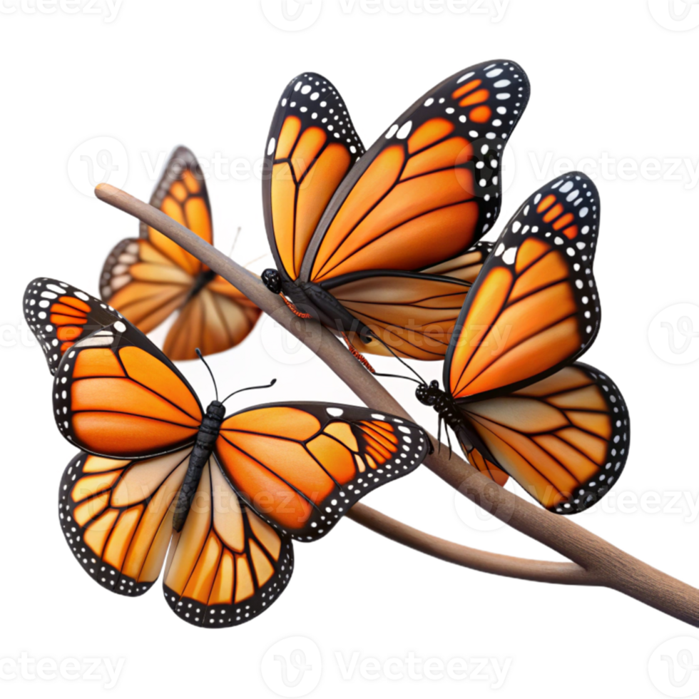 magnificent classic dramatic classic A group of Monarch butterflies clustered on a branch, with vibrant orange and black wings, in a nature documentary style genuine exclusive png