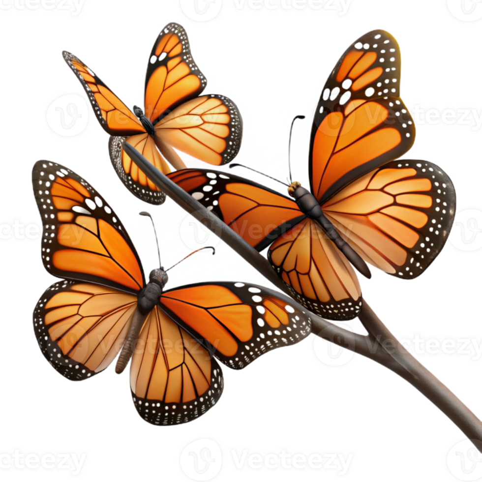 vibrant rustic extraordinary traditional A group of Monarch butterflies clustered on a branch, with vibrant orange and black wings, in a nature documentary style high resolution premium png