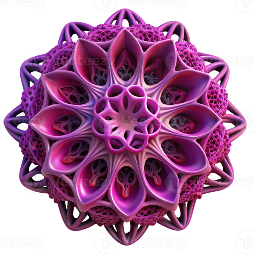elegant abstract serene contemporary Intricate, lace-like patterns of fractal geometry, rendered in shades of deep violet and crimson, lit by a subtle, internal glow detailed high quality png