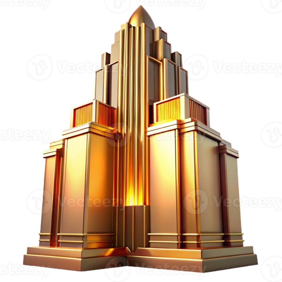 serene rustic serene rustic Art Deco skyscraper, intricate geometric facade, chrome accents, bathed in golden sunset light, highly polished, smooth surfaces original original png