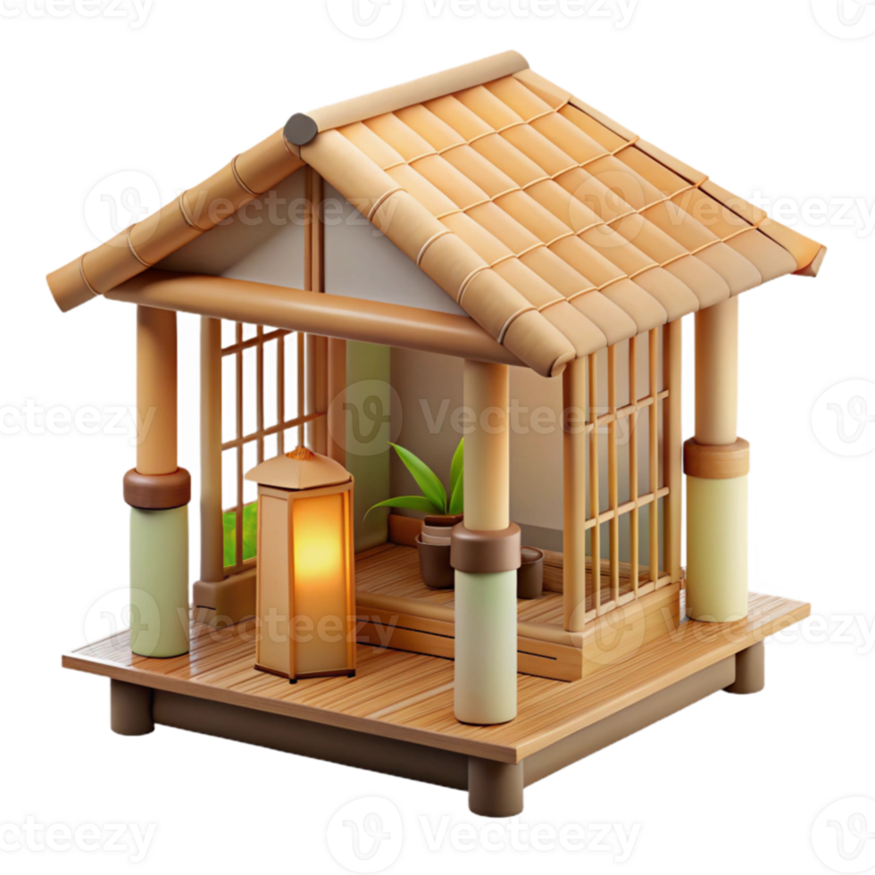 serene traditional beautiful contemporary A minimalist Japanese tea house, constructed of bamboo and rice paper, soft diffuse daylight, tranquil, zen, minimalist 4K professional png