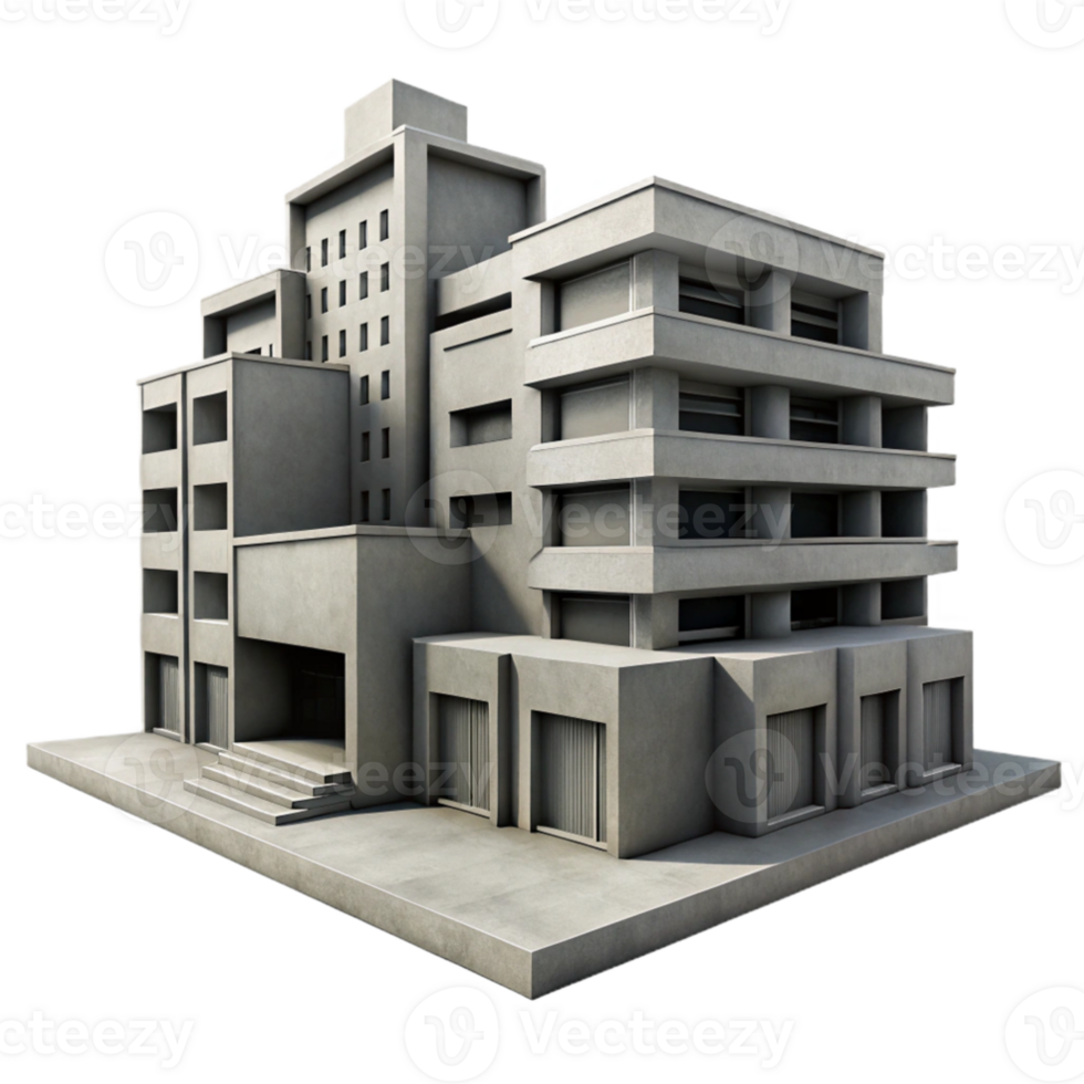 wonderful rustic stunning creative A Brutalist concrete apartment complex, harsh shadows, strong geometric forms, monochrome, gritty, urban high resolution exclusive png