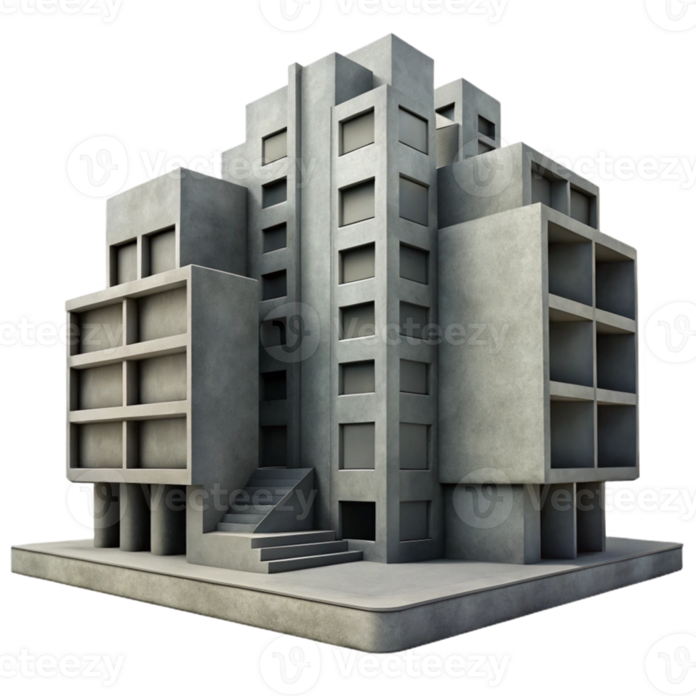 stunning rustic beautiful artistic A Brutalist concrete apartment complex, harsh shadows, strong geometric forms, monochrome, gritty, urban original detailed png