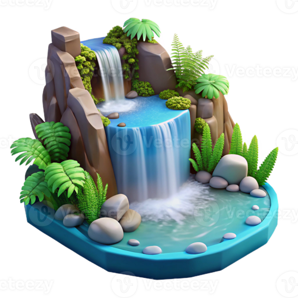 impressive vintage serene traditional A cascading waterfall plunging into a crystal-clear pool, surrounded by lush ferns and moss, romanticism style, original original png