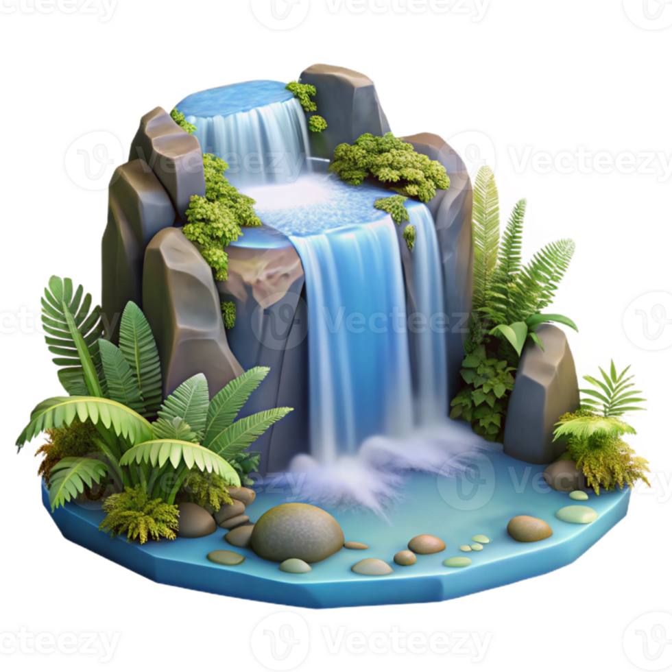 extraordinary abstract beautiful abstract A cascading waterfall plunging into a crystal-clear pool, surrounded by lush ferns and moss, romanticism style, exclusive high resolution png