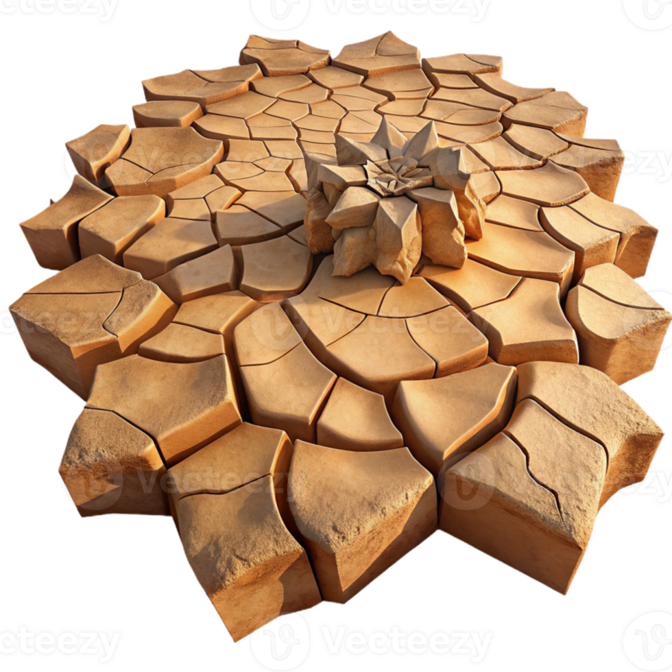 impressive rustic vibrant artistic A cracked desert floor during a drought, harsh sunlight, dry and barren, photorealistic, professional high resolution png