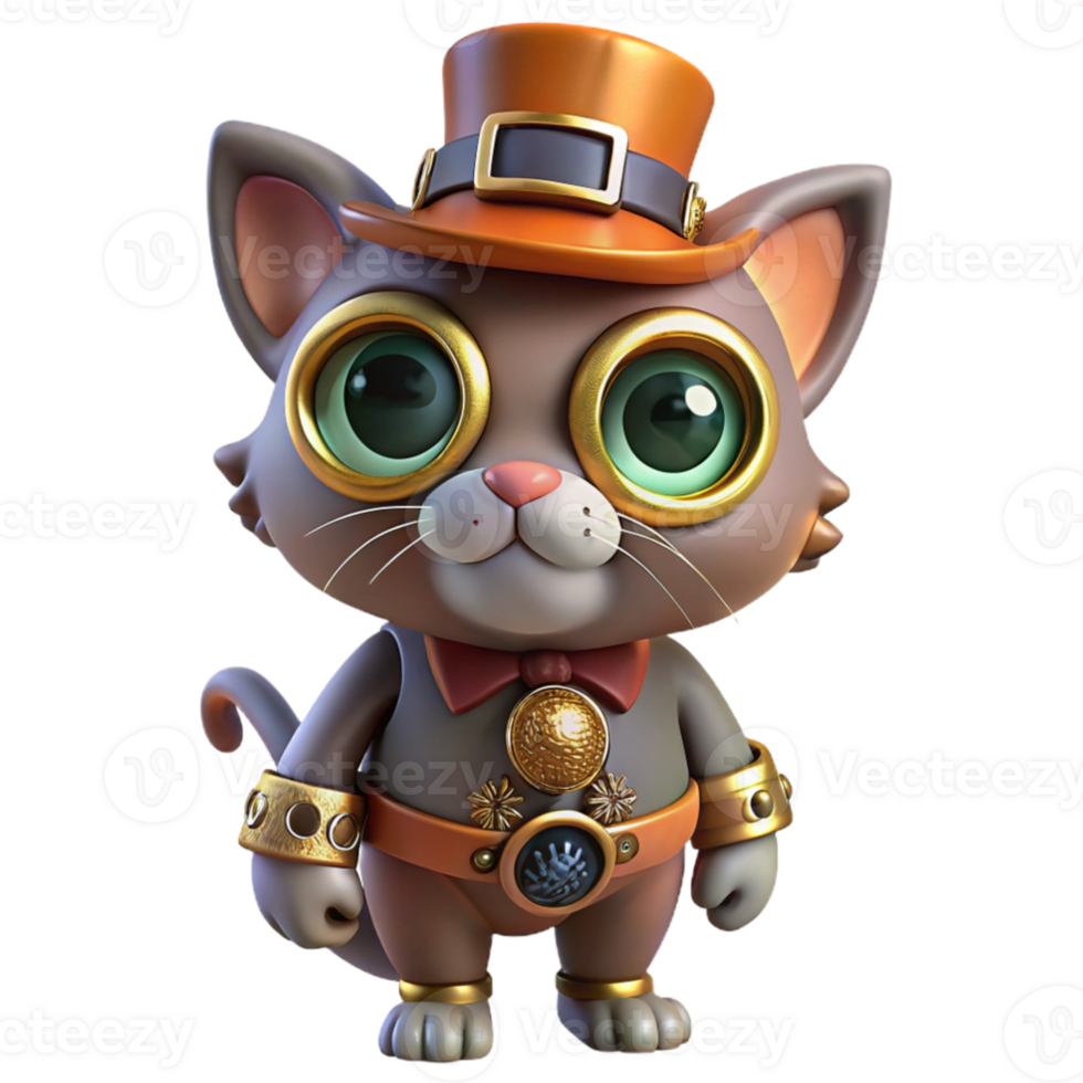 extraordinary traditional magnificent abstract A full-body view of a steampunk cat, wearing a tiny top hat and monocle, adorned with intricate clockwork mechanisms, vibrant, colorful steampunk art... png