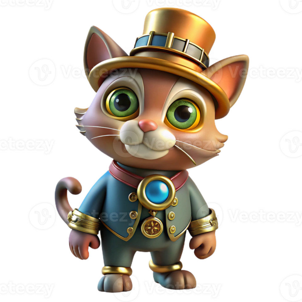 serene abstract serene creative A full-body view of a steampunk cat, wearing a tiny top hat and monocle, adorned with intricate clockwork mechanisms, vibrant, colorful steampunk art style high... png