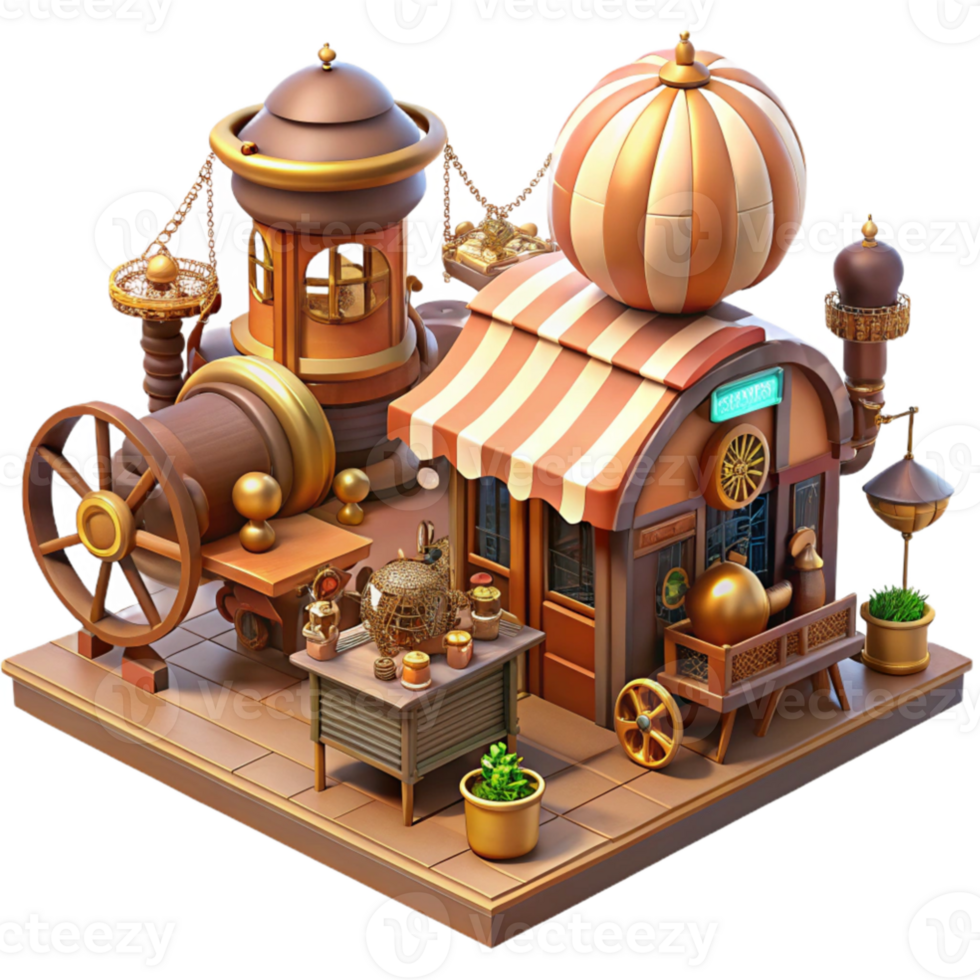 magnificent vintage vibrant rustic A scene of a bustling steampunk marketplace, filled with vendors and strange inventions, vibrant, energetic atmosphere, warm, natural lighting authentic original png