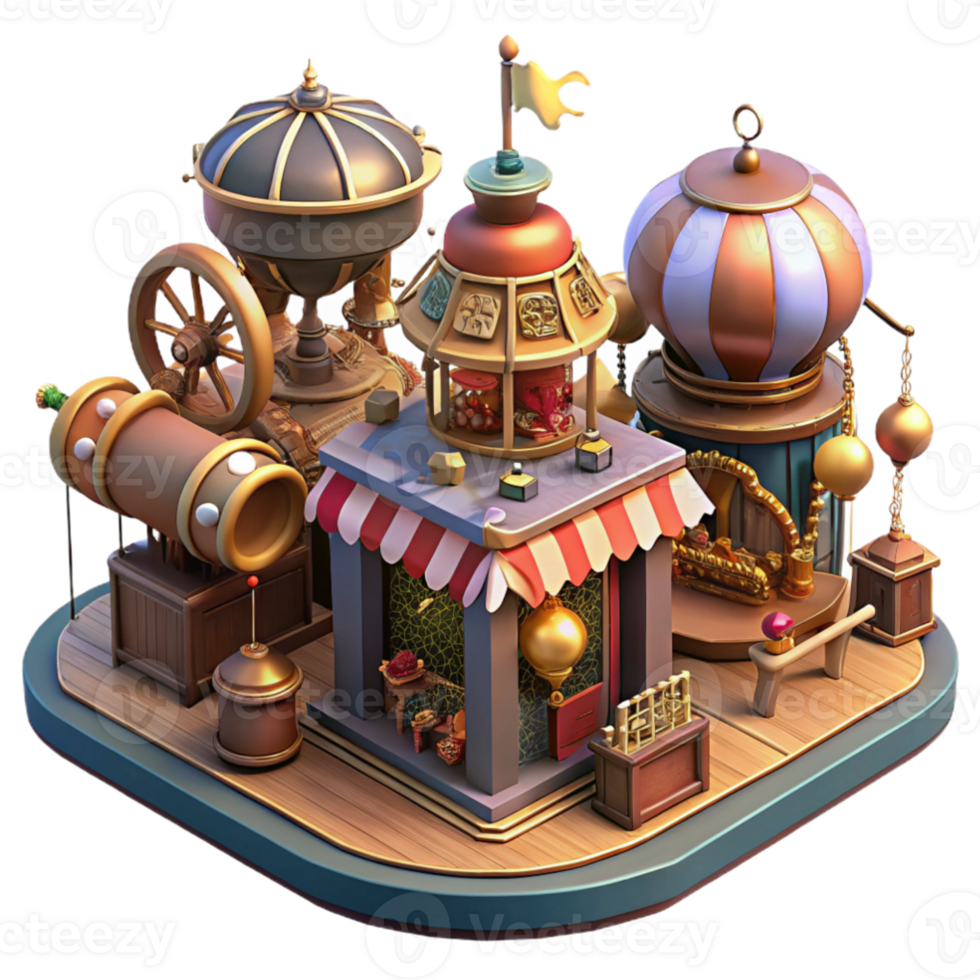 stunning modern serene abstract A scene of a bustling steampunk marketplace, filled with vendors and strange inventions, vibrant, energetic atmosphere, warm, natural lighting detailed authentic png
