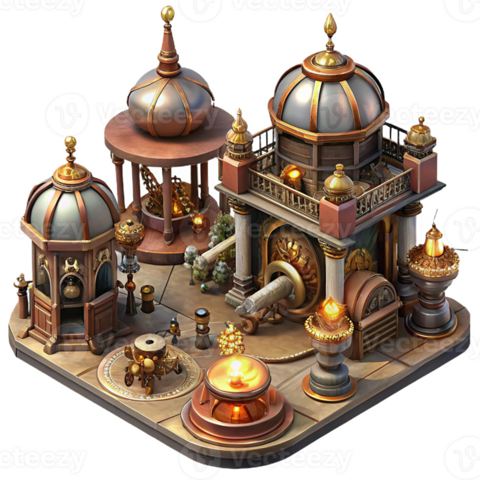 elegant modern stunning creative A bustling steampunk marketplace, filled with intricate clockwork contraptions and automatons, vendors in elaborate Victorian attire, illuminated by flickering gas... png
