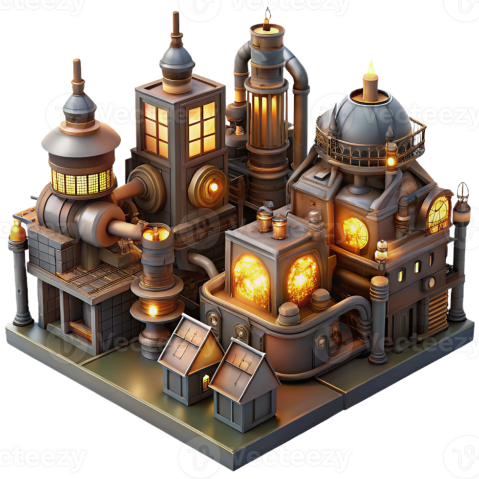 elegant minimalist extraordinary rustic A steampunk cityscape, filled with towering clockwork buildings and interconnected walkways, bathed in the warm glow of countless gas lamps.... png