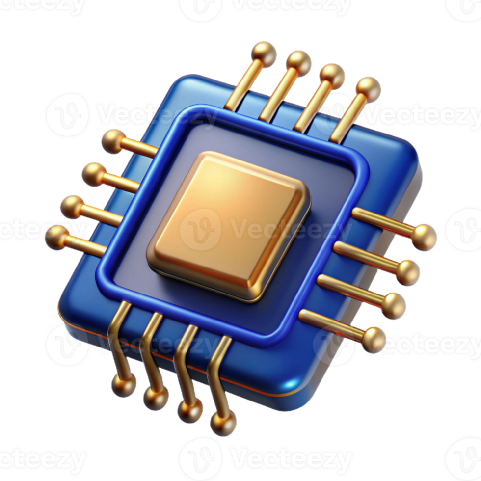 wonderful creative impressive vintage A single microchip, magnified and intricately detailed, glowing circuitry patterns in electric blue and gold, dark background with rim lighting,... png