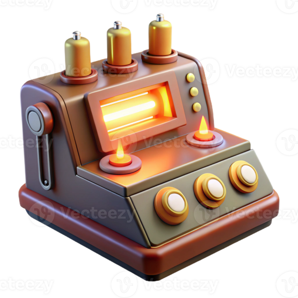 elegant minimalist elegant traditional A vintage computer console with glowing vacuum tubes, flickering dials, and intricate wiring, warm incandescent lighting, retrofuturistic style detailed high... png