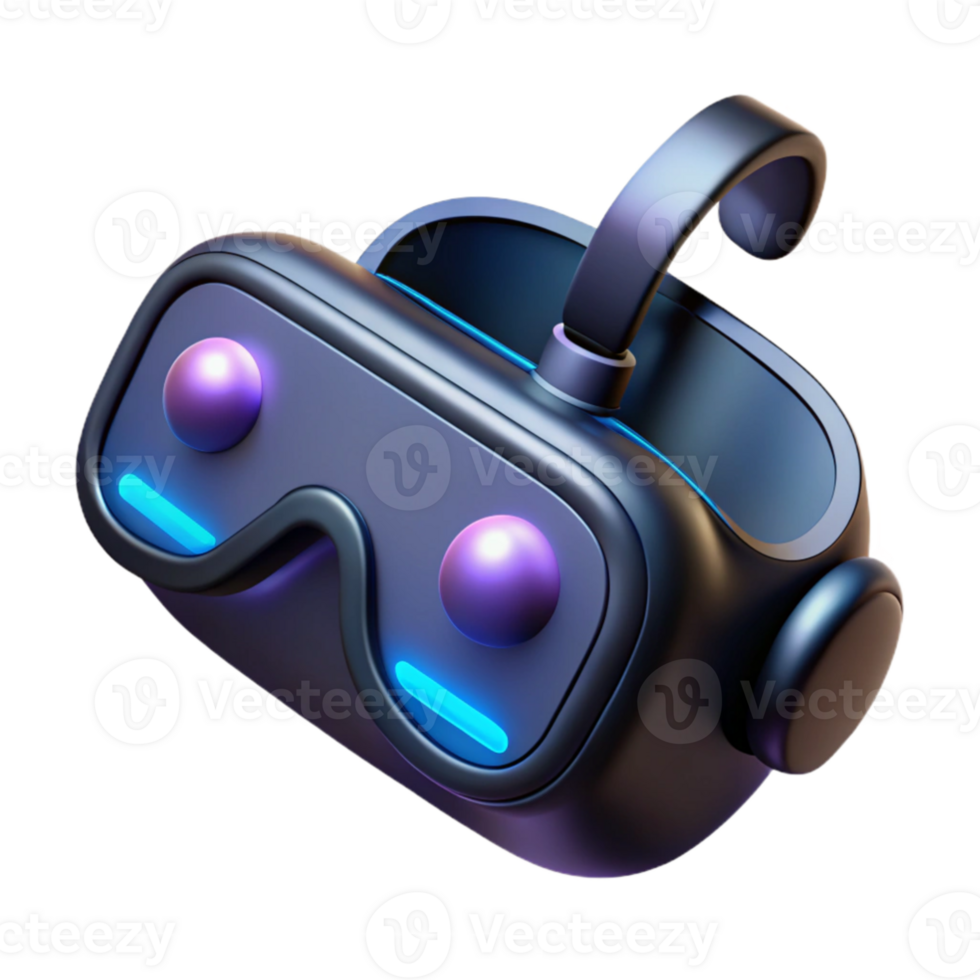 serene artistic serene creative A pair of virtual reality goggles floating in mid-air, sleek black design with glowing lenses, soft ambient lighting, minimalist style authentic genuine png
