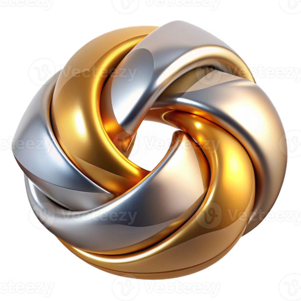beautiful abstract vibrant contemporary Interlocking, biomorphic shapes in metallic silver and gold, reflecting a warm, golden light, rendered in a sleek, futuristic style exclusive authentic png