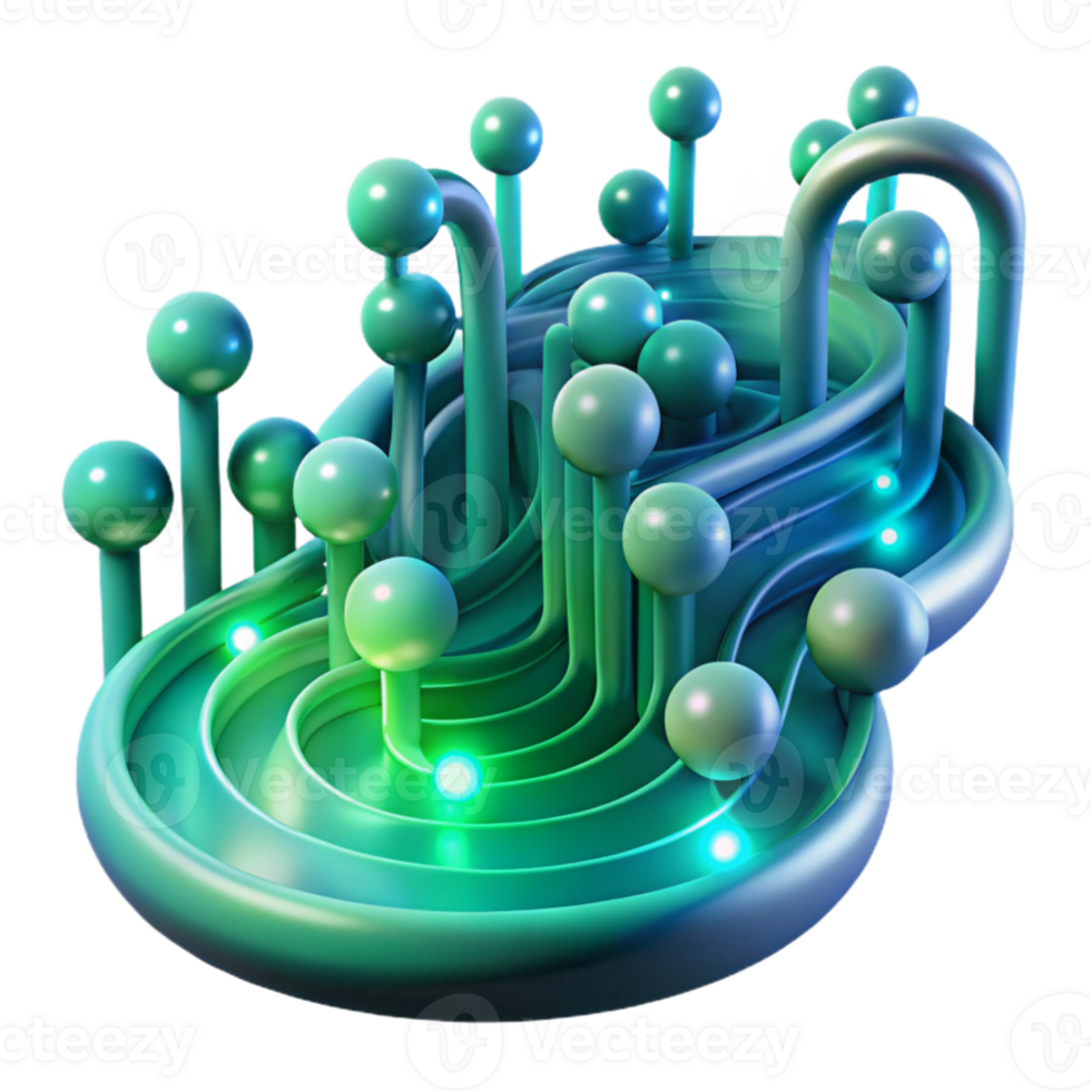 dramatic creative magnificent modern An abstract representation of data flow, visualized as streams of glowing particles moving along complex pathways, rendered in cool blues and greens, lit by a... png