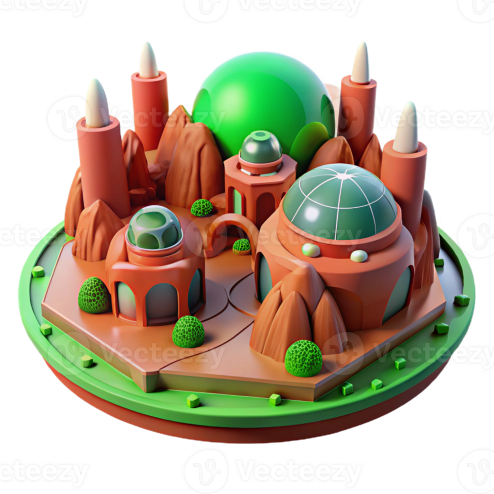 stunning modern serene traditional A terraformed Mars colony, red canyons, futuristic buildings, holographic projections, under a green sky. Photorealistic, matte painting style professional 4K png