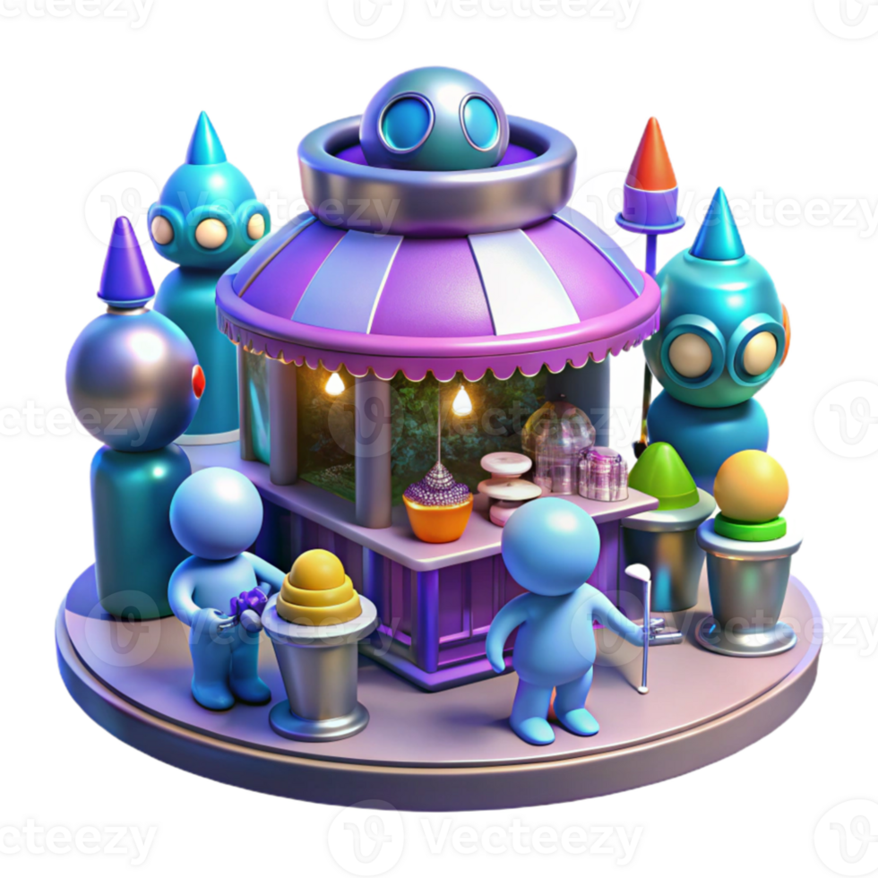 wonderful creative elegant classic A futuristic marketplace, alien vendors selling strange wares, holographic displays, bustling crowds, vibrant, detailed, anime style original high quality png