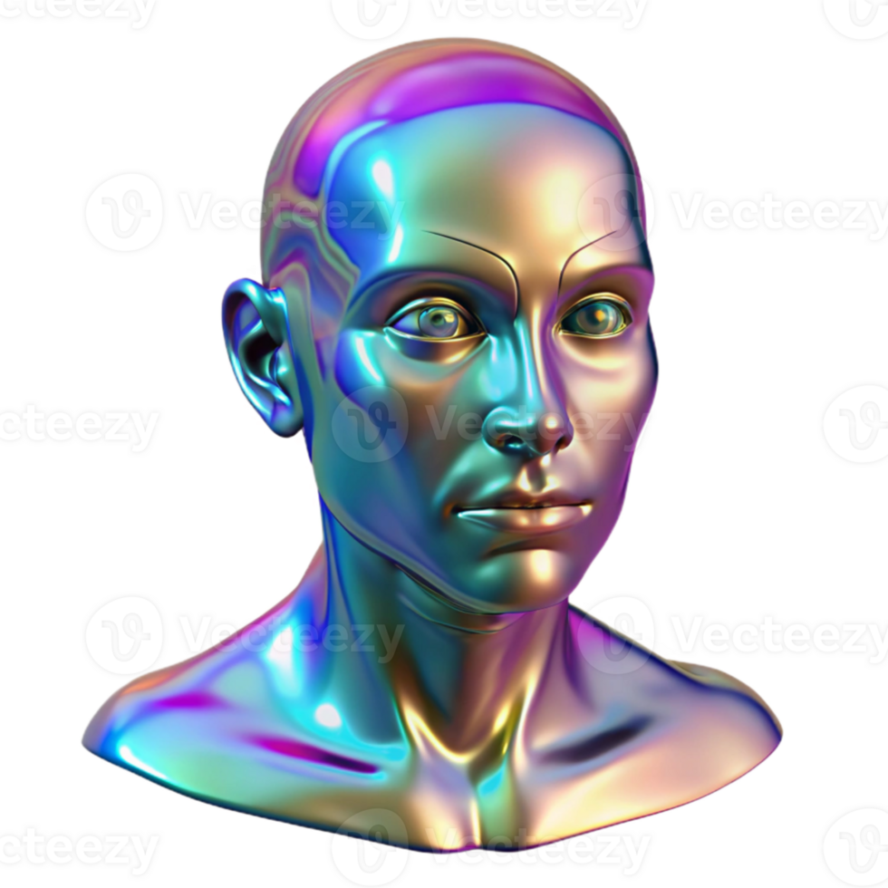 beautiful modern serene vintage A holographic projection of a human face, glitching and distorting, against a dark background. Cyberpunk, abstract style professional original png