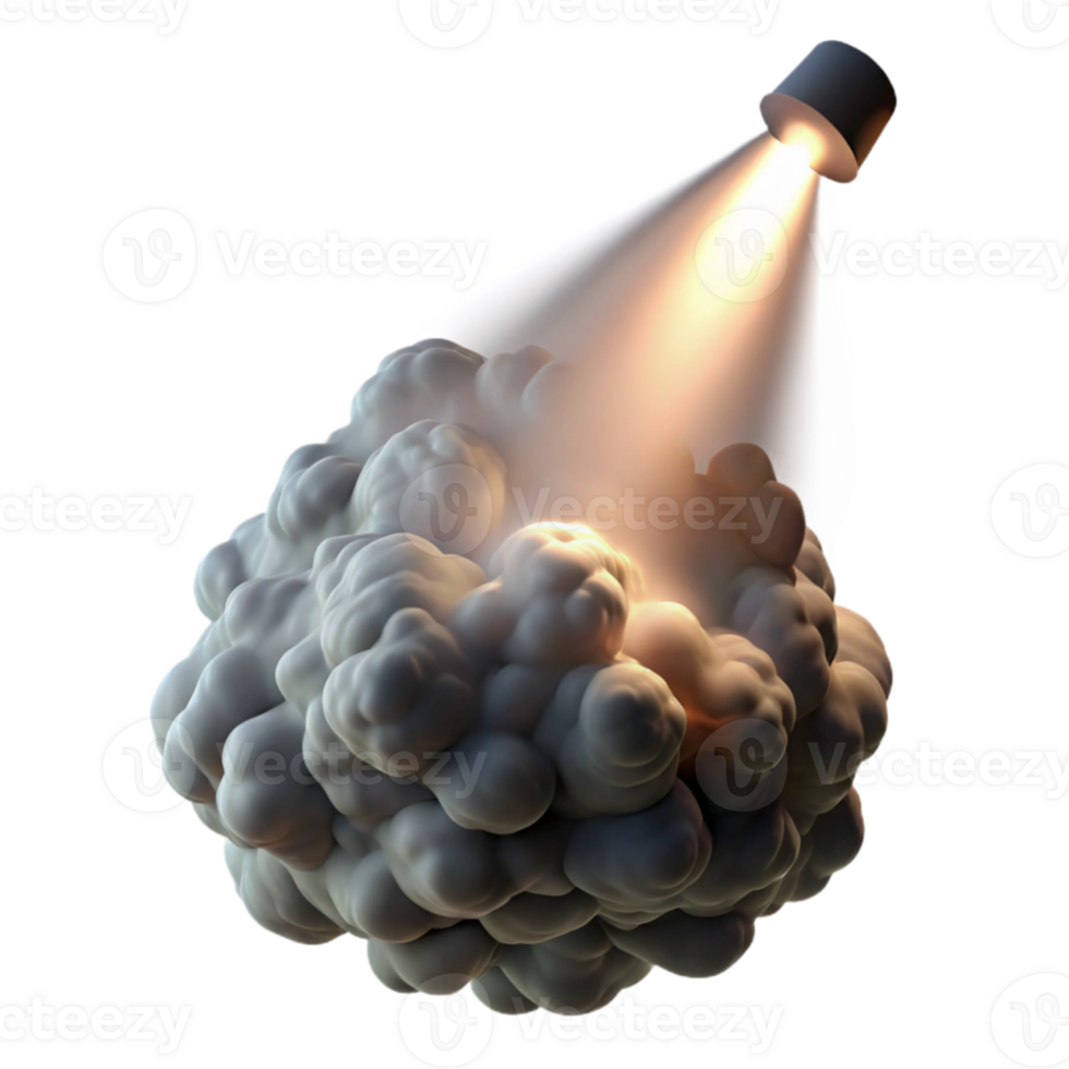 serene modern magnificent vintage A swirling mass of smoke and dust, illuminated by a single, spotlight-like beam of white light. Photorealistic style high quality original png