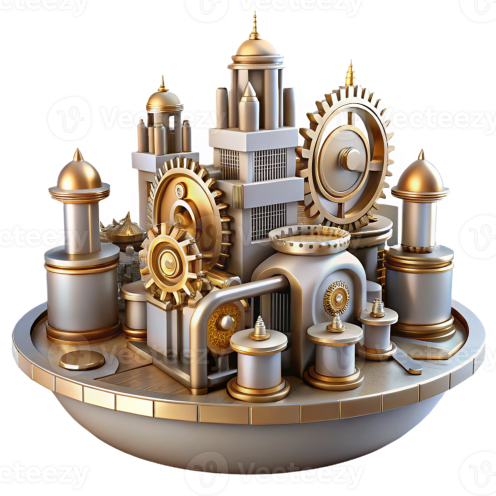 beautiful artistic wonderful modern An intricate clockwork mechanism powering a futuristic city, gears and springs visible, steampunk style, dramatic lighting authentic authentic png