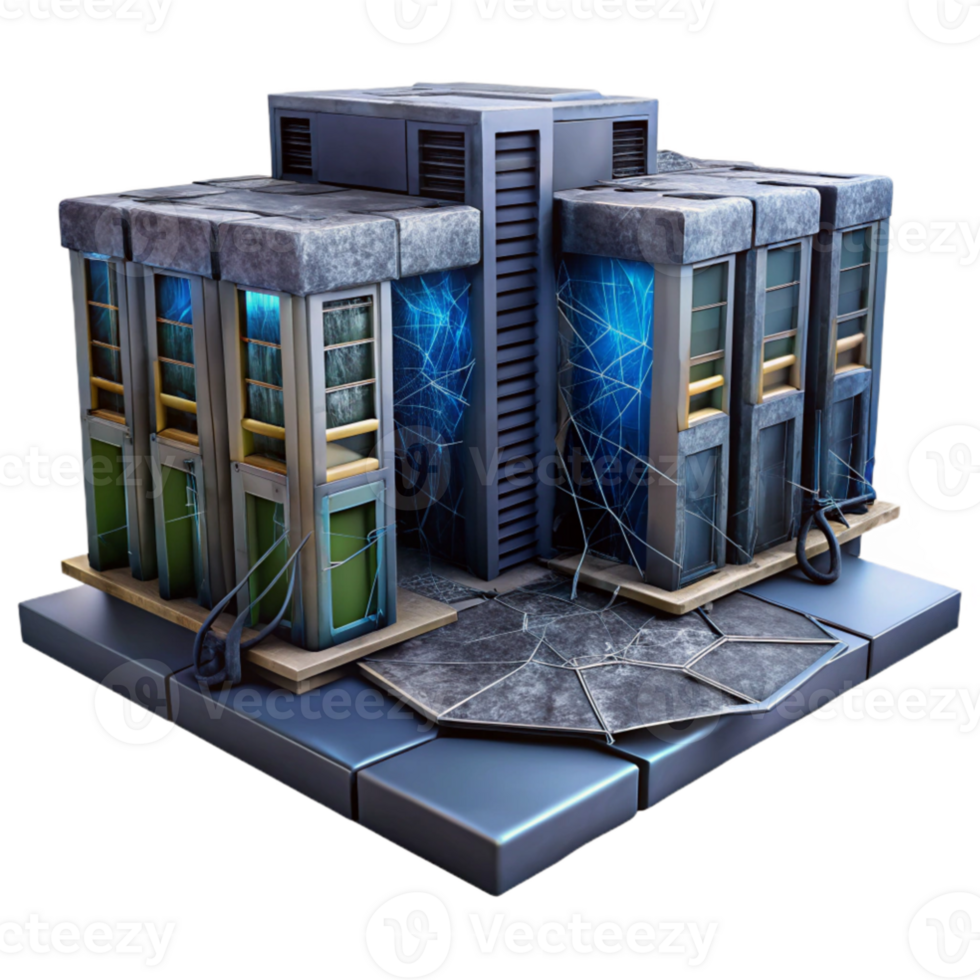 magnificent artistic serene contemporary A decaying server room filled with cobwebs and outdated technology, dim lighting, grunge style genuine 4K png