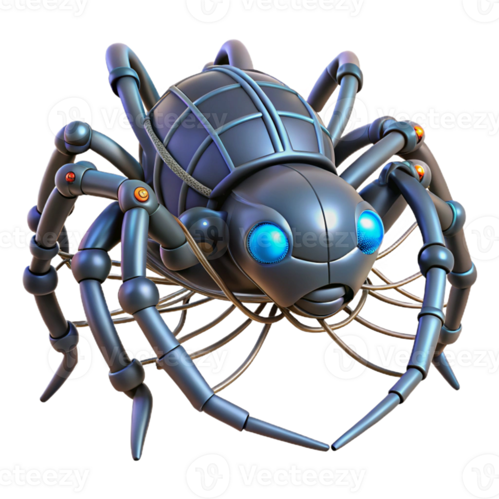 dramatic minimalist serene contemporary A giant robotic spider weaving a web of fiber optic cables, soft, ambient lighting, cyberpunk style genuine professional png