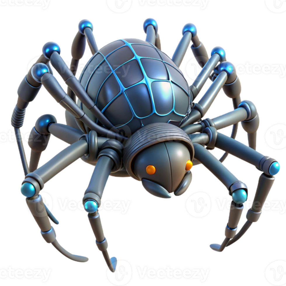 elegant minimalist wonderful traditional A giant robotic spider weaving a web of fiber optic cables, soft, ambient lighting, cyberpunk style authentic high resolution png
