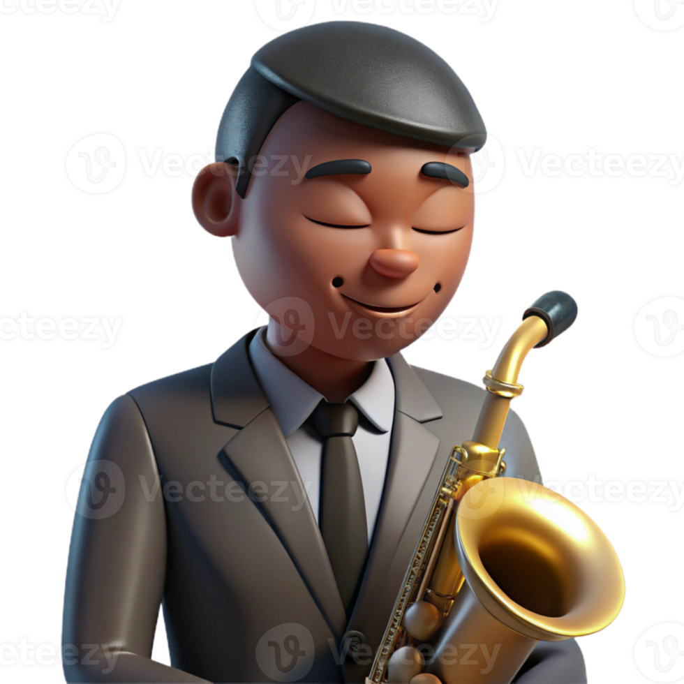 beautiful vintage stunning artistic Portrait of a jazz musician with a saxophone, lost in the music with eyes closed. Moody, low-key lighting. Black and white photography style genuine detailed png